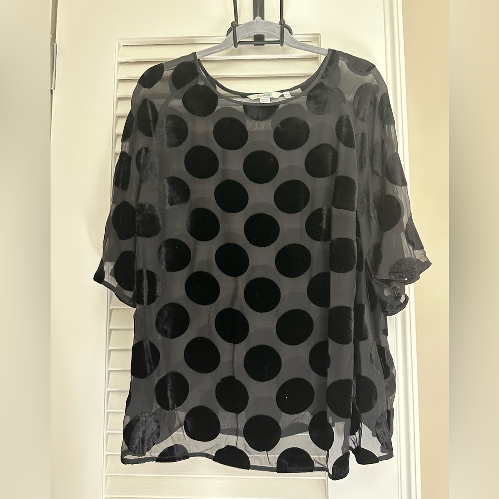 Boden Sheer and velvet polka dot top